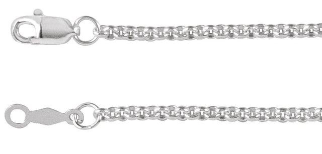 14K White Gold 2 mm Rolo 7" Chain
