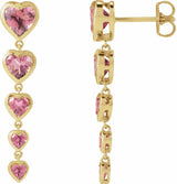 14K Yellow Gold Natural Pink Tourmaline Heart Earrings