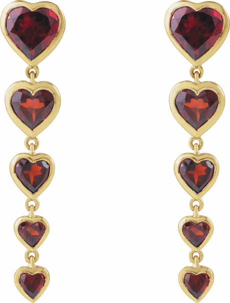 14K Yellow Natural Mozambique Garnet Heart Earrings