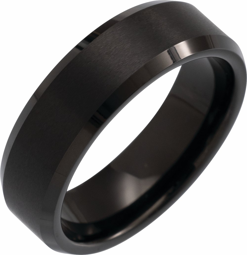 Black PVD Tungsten 7 mm Beveled-Edge Inlay Band Size 7