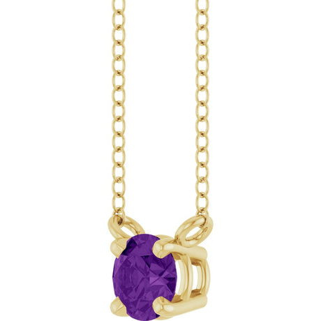 14K Yellow Gold Natural Amethyst Solitaire 18" Necklace 