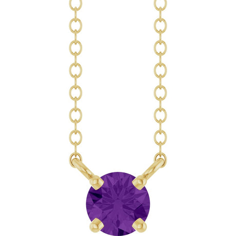 14K Yellow Gold Natural Amethyst Solitaire 18" Necklace 