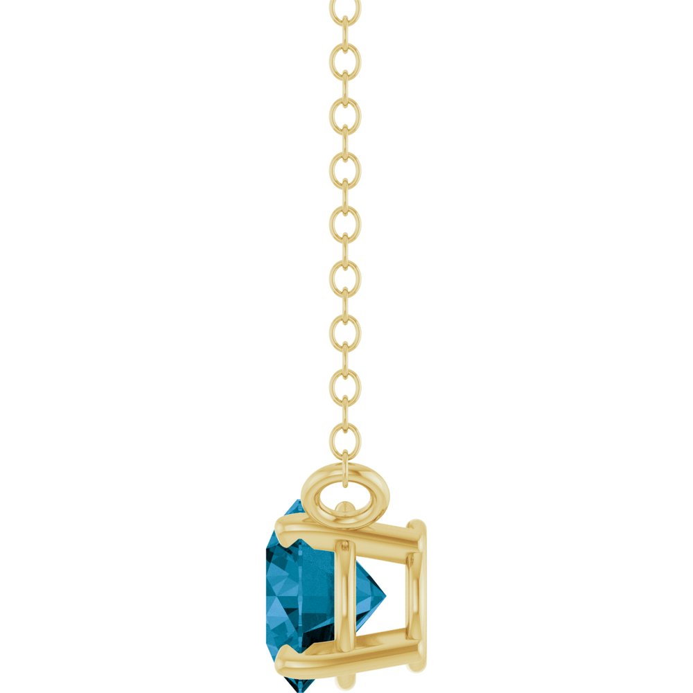 14K Yellow Gold Natural London Blue Topaz Solitaire 18" Necklace 