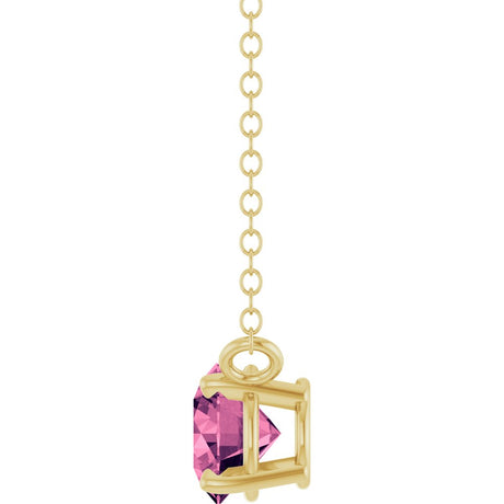 14K Yellow Gold Natural Pink Tourmaline Solitaire 18" Necklace 