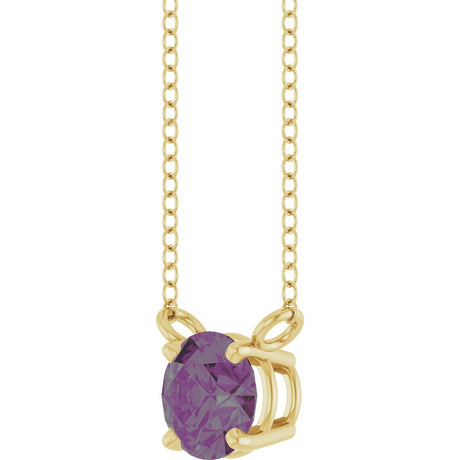 14K Yellow Gold Lab-Grown Alexandrite Solitaire 18" Necklace 