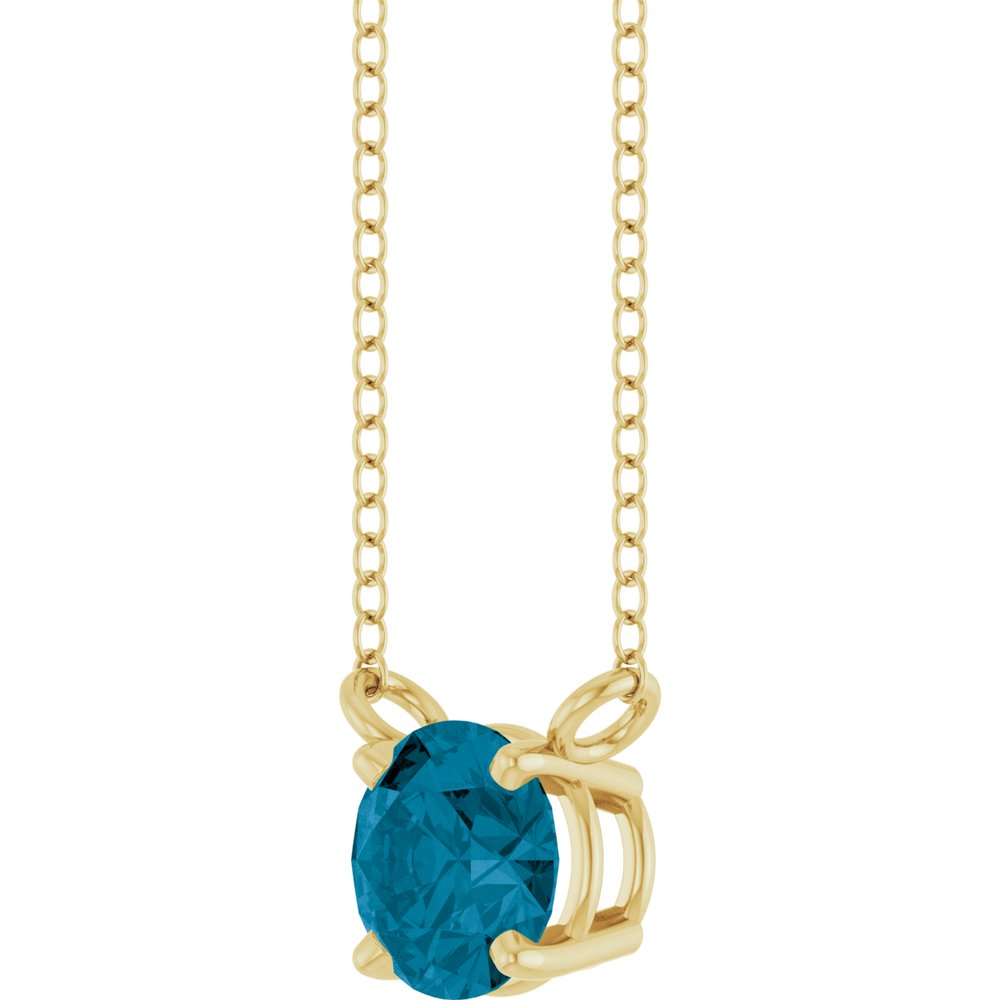 14K Yellow Gold Natural London Blue Topaz Solitaire 18" Necklace 