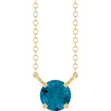 14K Yellow Gold Natural London Blue Topaz Solitaire 18" Necklace 