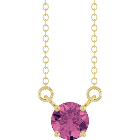 14K Yellow Gold Natural Pink Tourmaline Solitaire 18" Necklace 