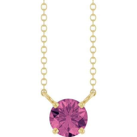 14K Yellow Gold Natural Pink Tourmaline Solitaire 18" Necklace 