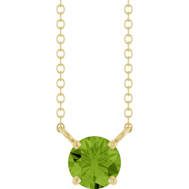 14K Yellow Gold Natural Peridot Solitaire 18" Necklace 