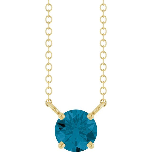 14K Yellow Gold Natural London Blue Topaz Solitaire 18" Necklace 
