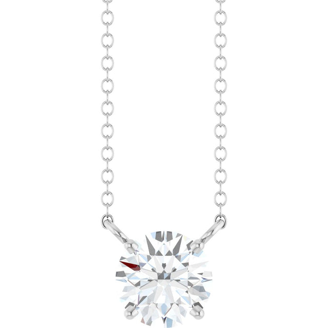 14K White Gold 3/4 CT Lab-Grown Diamond Solitaire 18" Necklace 