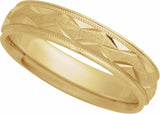 14K Yellow Gold 5 mm Milgrain Edge Geometric Faceted Comfort-Fit Half Round Band Size 10