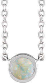 14K White Gold Cabochon Natural White Opal Bezel-Set 18" Necklace