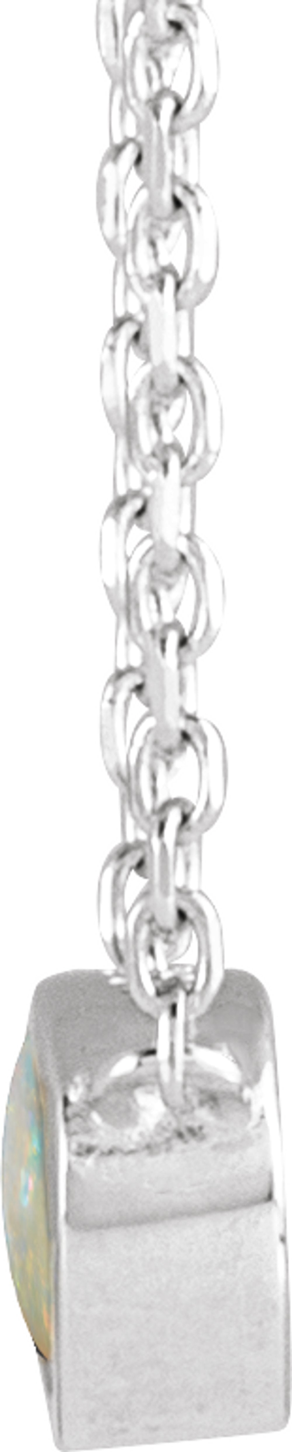 14K White Gold Cabochon Natural White Opal Bezel-Set 18" Necklace
