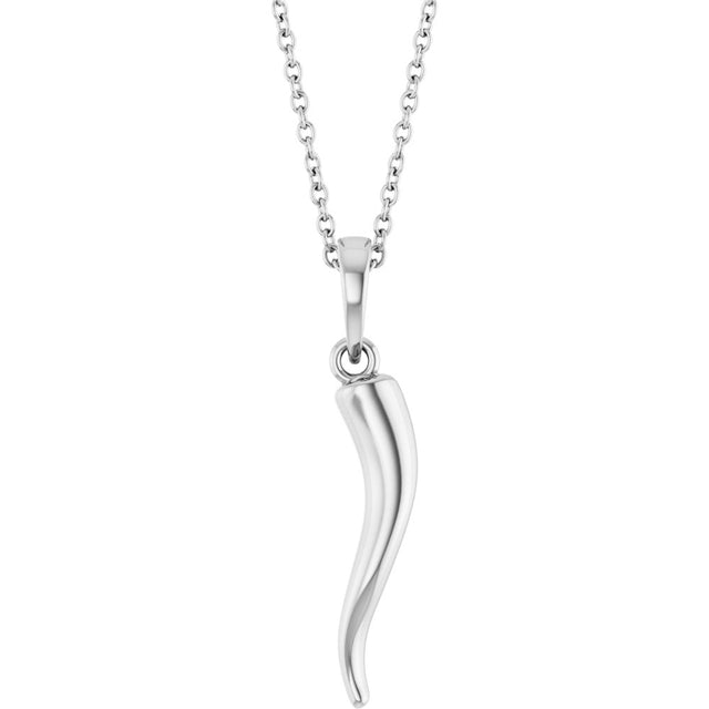 14K White Gold Italian Horn 16-18" Necklace