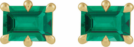 14K Yellow Gold 6x4 mm Lab-Grown Emerald Stud Earrings