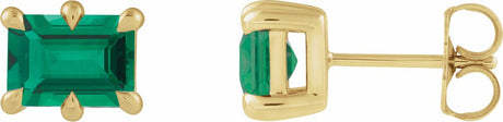 14K Yellow Gold 6x4 mm Lab-Grown Emerald Stud Earrings