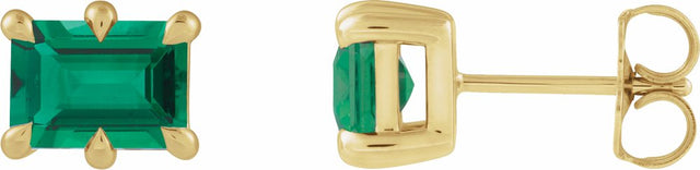 14K Yellow Gold 6x4 mm Lab-Grown Emerald Stud Earrings