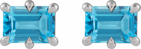 14K White Gold 5x3 mm Natural Swiss Blue Topaz Stud Earrings