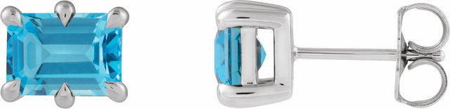 14K White Gold 5x3 mm Natural Swiss Blue Topaz Stud Earrings