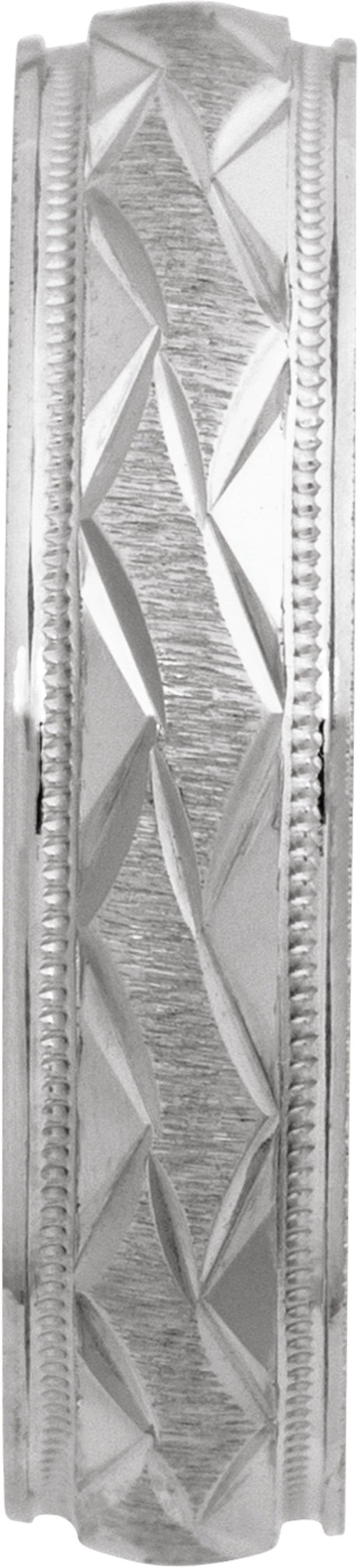 14K White Gold 5 mm Milgrain Edge Geometric Faceted Comfort-Fit Half Round Band Size 10