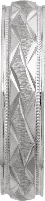 14K White Gold 5 mm Milgrain Edge Geometric Faceted Comfort-Fit Half Round Band Size 8.5