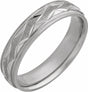 14K White Gold 5 mm Milgrain Edge Geometric Faceted Comfort-Fit Half Round Band Size 10
