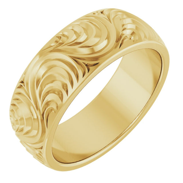 14K Yellow Gold 7 mm Scroll Comfort-Fit Band Size 9