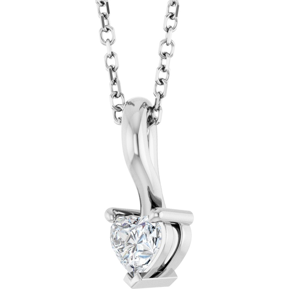 14K White Gold 1/4 CT Natural Diamond Heart 18" Necklace