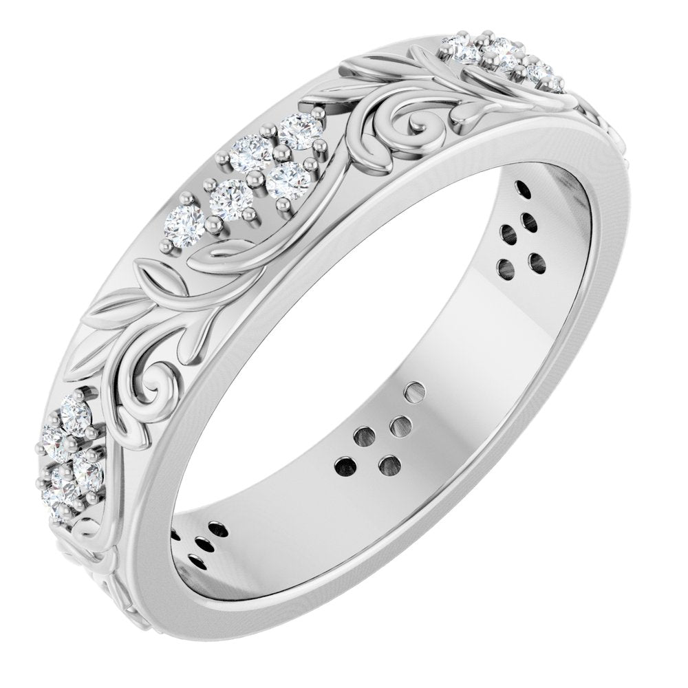 14K White Gold 1/2 CTW Natural Diamond Floral Band