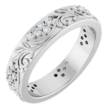 14K White Gold 1/2 CTW Natural Diamond Floral Band