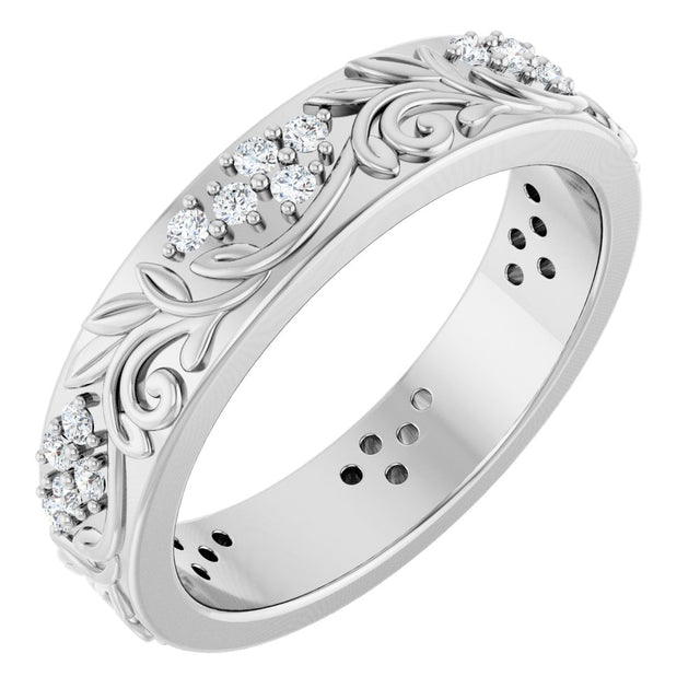 14K White Gold 1/2 CTW Natural Diamond Floral Band