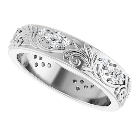 14K White Gold 1/2 CTW Natural Diamond Floral Band