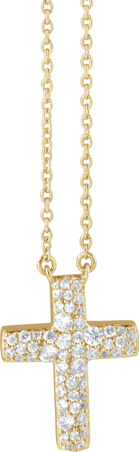 14K Yellow Gold 3/8 CTW Lab-Grown Diamond Cross 18" Necklace