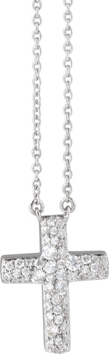 14K White Gold 3/8 CTW Lab-Grown Diamond Cross 18" Necklace