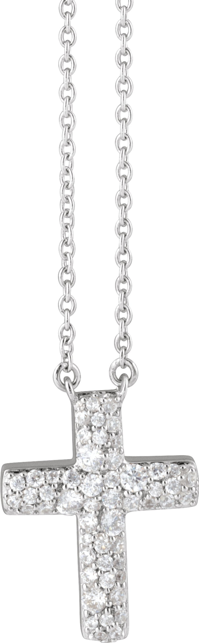 14K White Gold 3/8 CTW Lab-Grown Diamond Cross 18" Necklace