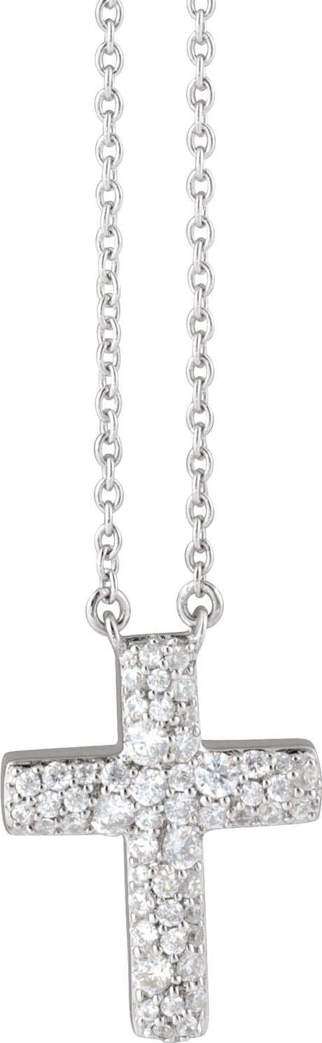 14K White Gold 3/8 CTW Lab-Grown Diamond Cross 18" Necklace