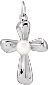 Sterling Silver Cultured White Freshwater Pearl Cross Pendant