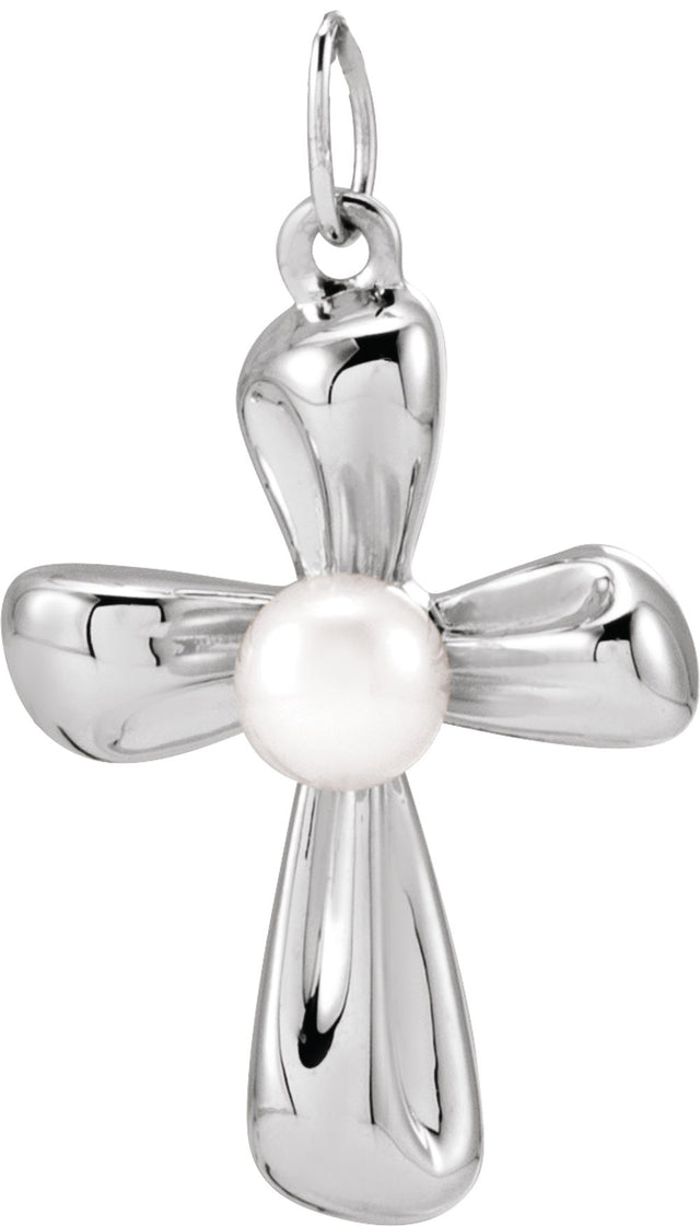 Sterling Silver Cultured White Freshwater Pearl Cross Pendant