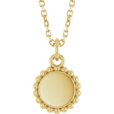 14K Yellow Gold Engravable Beaded Disc 16-18" Necklace