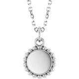 14K White Gold Engravable Beaded Disc 16-18" Necklace