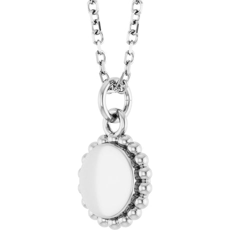 14K White Gold Engravable Beaded Disc 16-18" Necklace