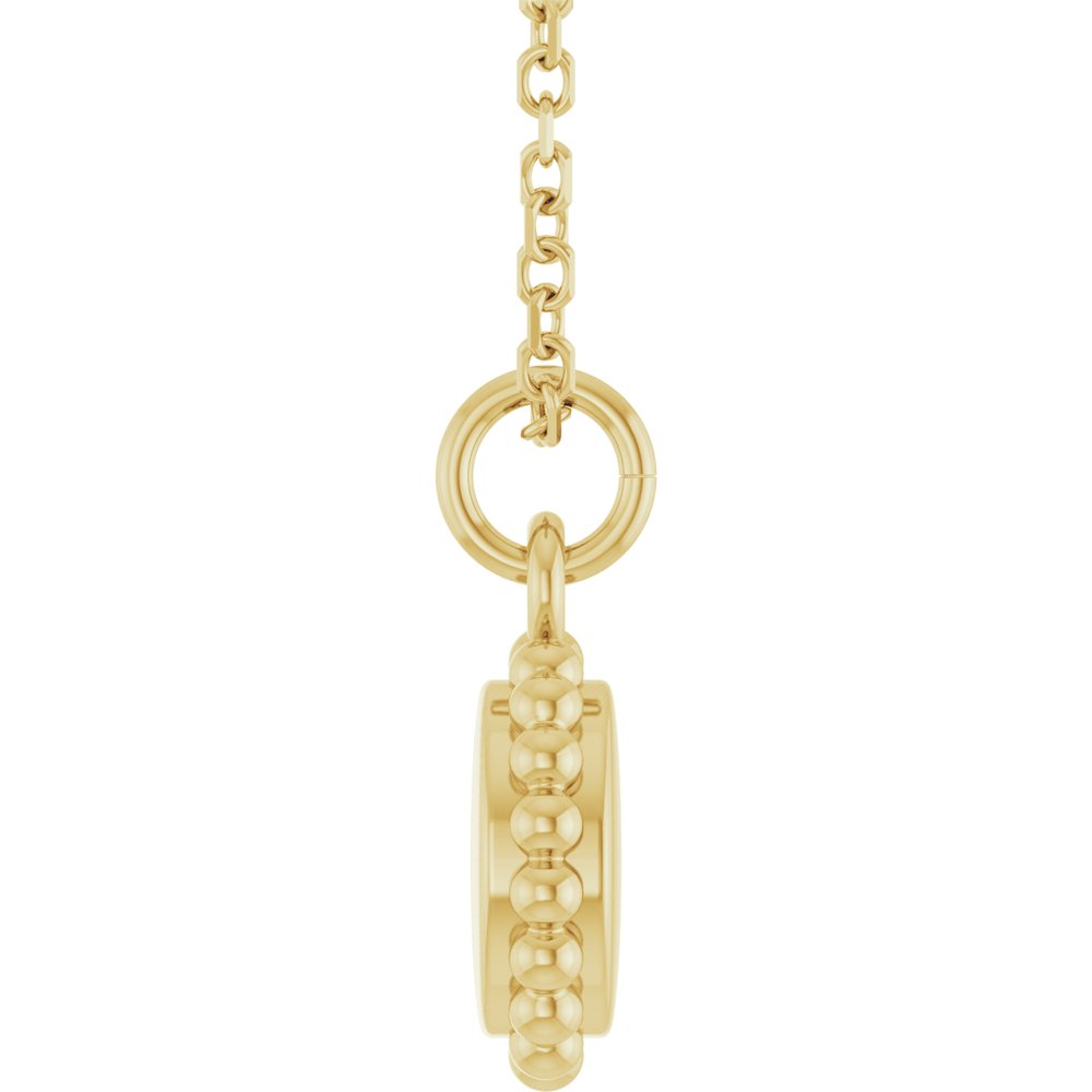 14K Yellow Gold Engravable Beaded Disc 16-18" Necklace