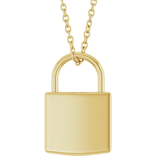 14K Yellow Gold Engravable Lock 16-18" Necklace
