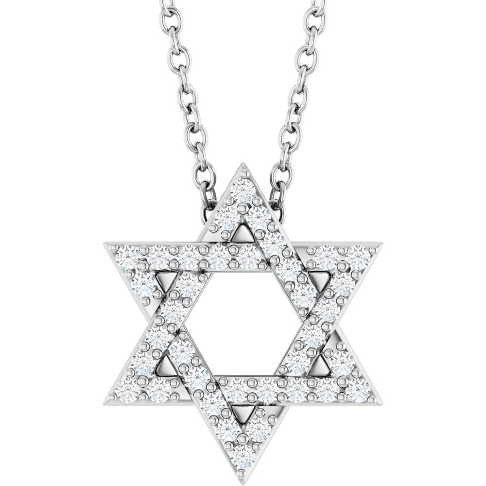 14K White Gold 1/6 CTW Natural Diamond Star of David 16-18" Necklace