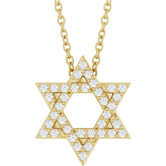 14K Yellow Gold 1/6 CTW Natural Diamond Star of David 16-18" Necklace
