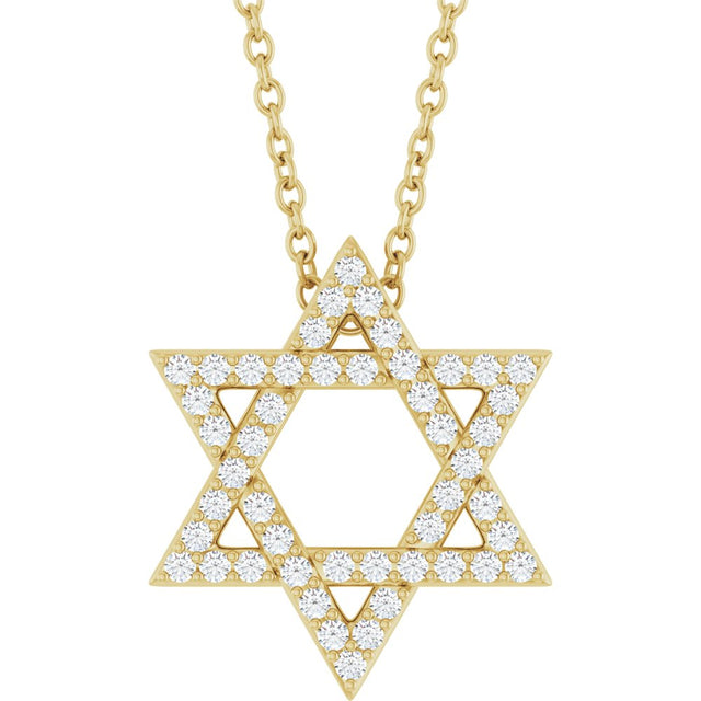 14K Yellow Gold 1/5 CTW Natural Diamond Star of David 16-18" Necklace