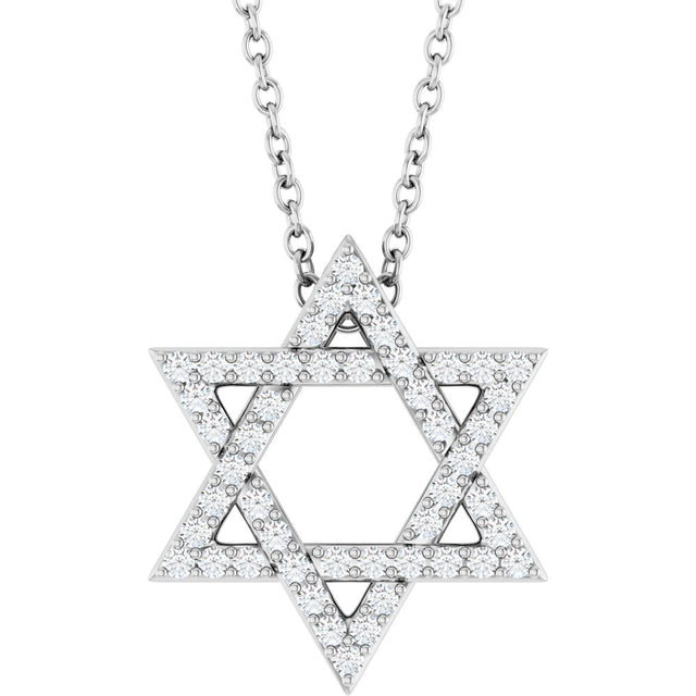 14K White Gold 1/5 CTW Natural Diamond Star of David 16-18" Necklace