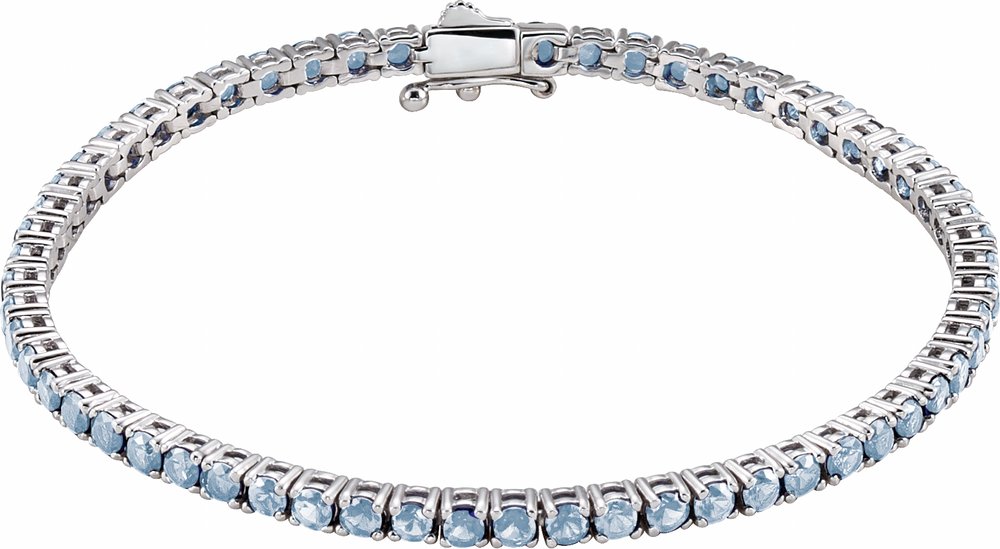 14K White Gold Natural Aquamarine Line 7.25" Bracelet